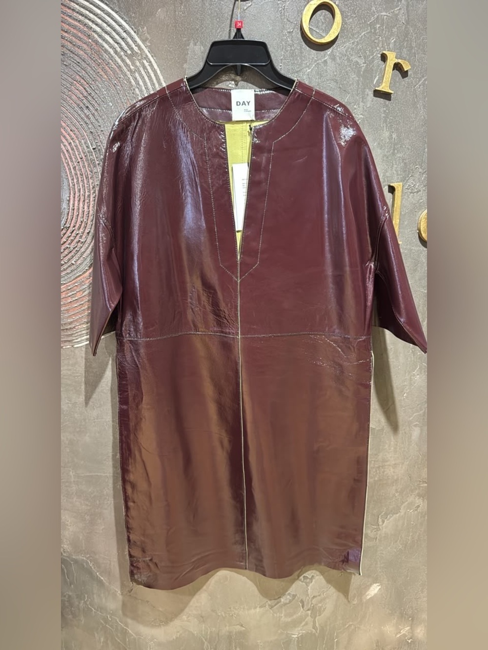 DAY Birger et Mikkelsen Burgundy Patent lamb Leather Midi dress side slit size 6